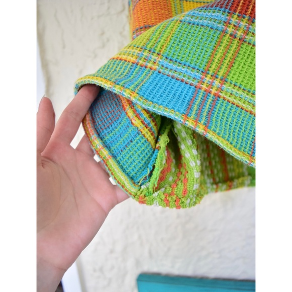 handmade chartreuse green orange teal vintage towel tank crop top (S) - Picture 4 of 6